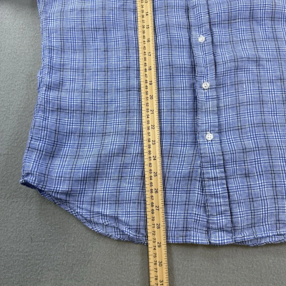 Polo Ralph Lauren Ocean Wash Linen Blue Plaid Button Down Shirt Blue Mens Medium